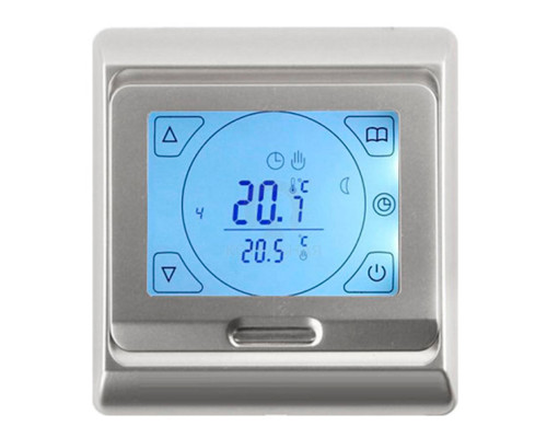 Menred E91.716 (серебро), программируемый терморегулятор (сенсорный) для теплого пола в KatalogObogreva.ru