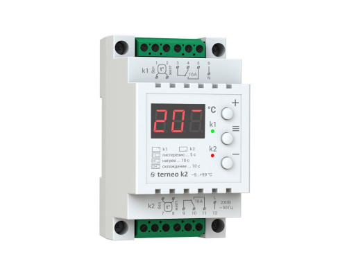 Terneo K2, цифровой терморегулятор двухзональный для систем обогрева и охлаждения в KatalogObogreva.ru